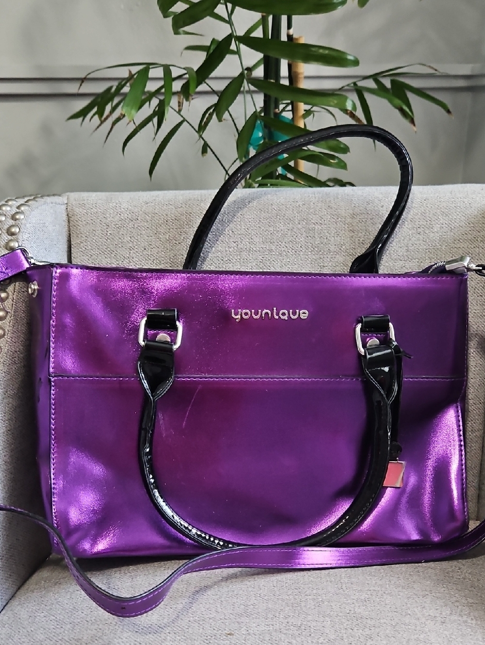 Younique Shiny Purple Tote Bag With Shoulder Strap